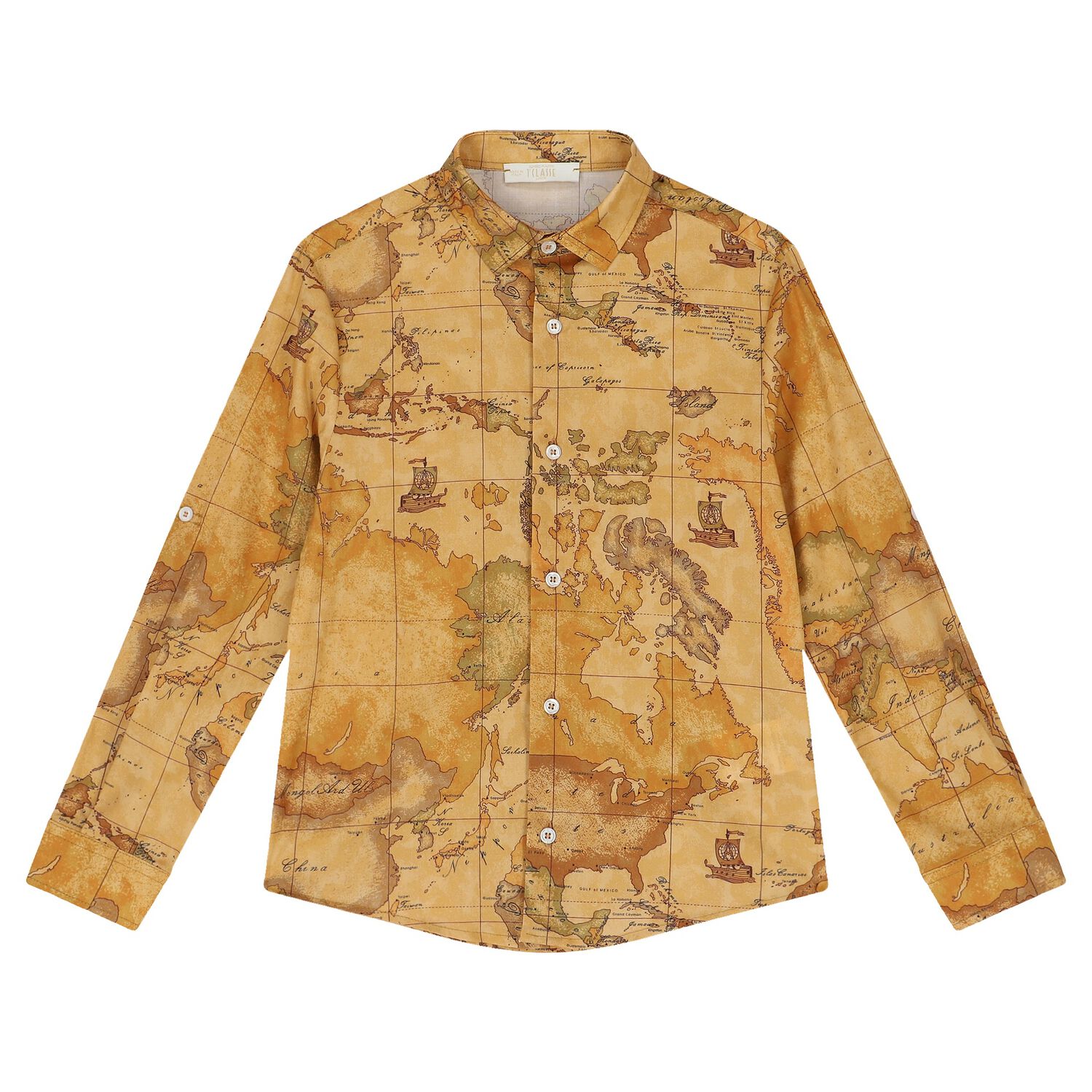 Boys Beige Geo Map Shirt, 1, hi-res