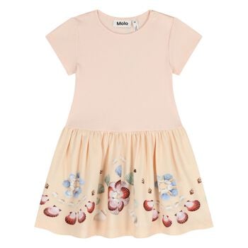 Younger Girls Pink & Beige Shell Dress