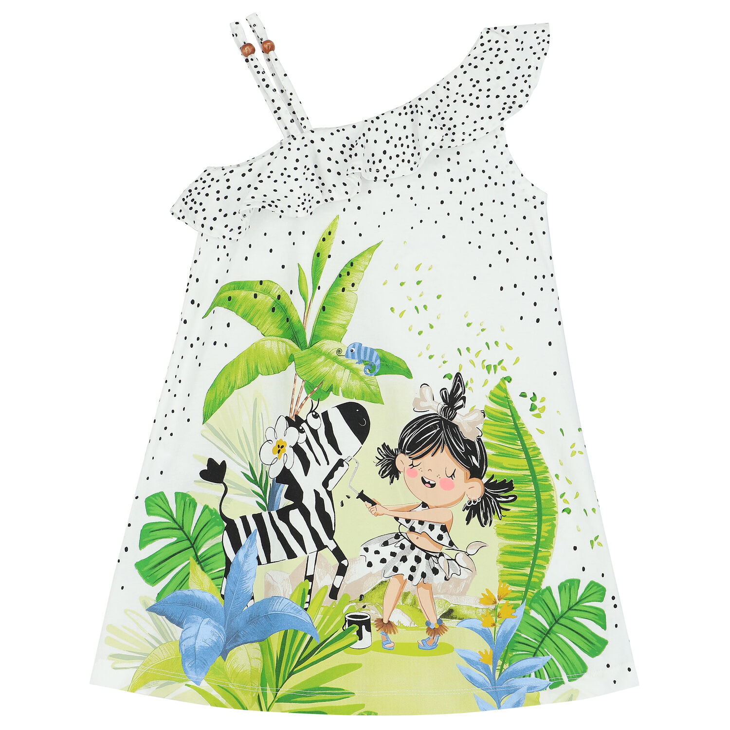 فستان بطبعة جرافيك باللون الابيض, 1, hi-res