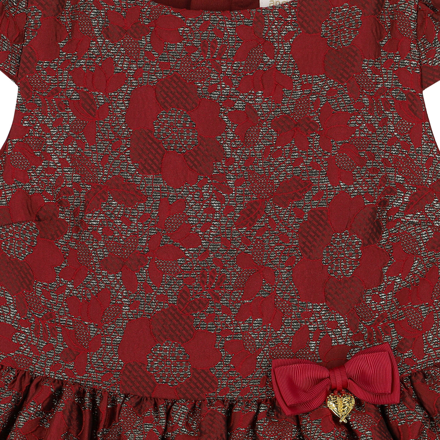 Girls Red & Gold Jacquard Dress, 3, hi-res image number null