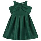 Girls Green Shoulder Bow Dress, 1, hi-res