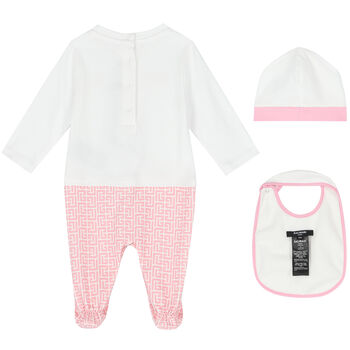 White & Pink Logo Babygrow Set