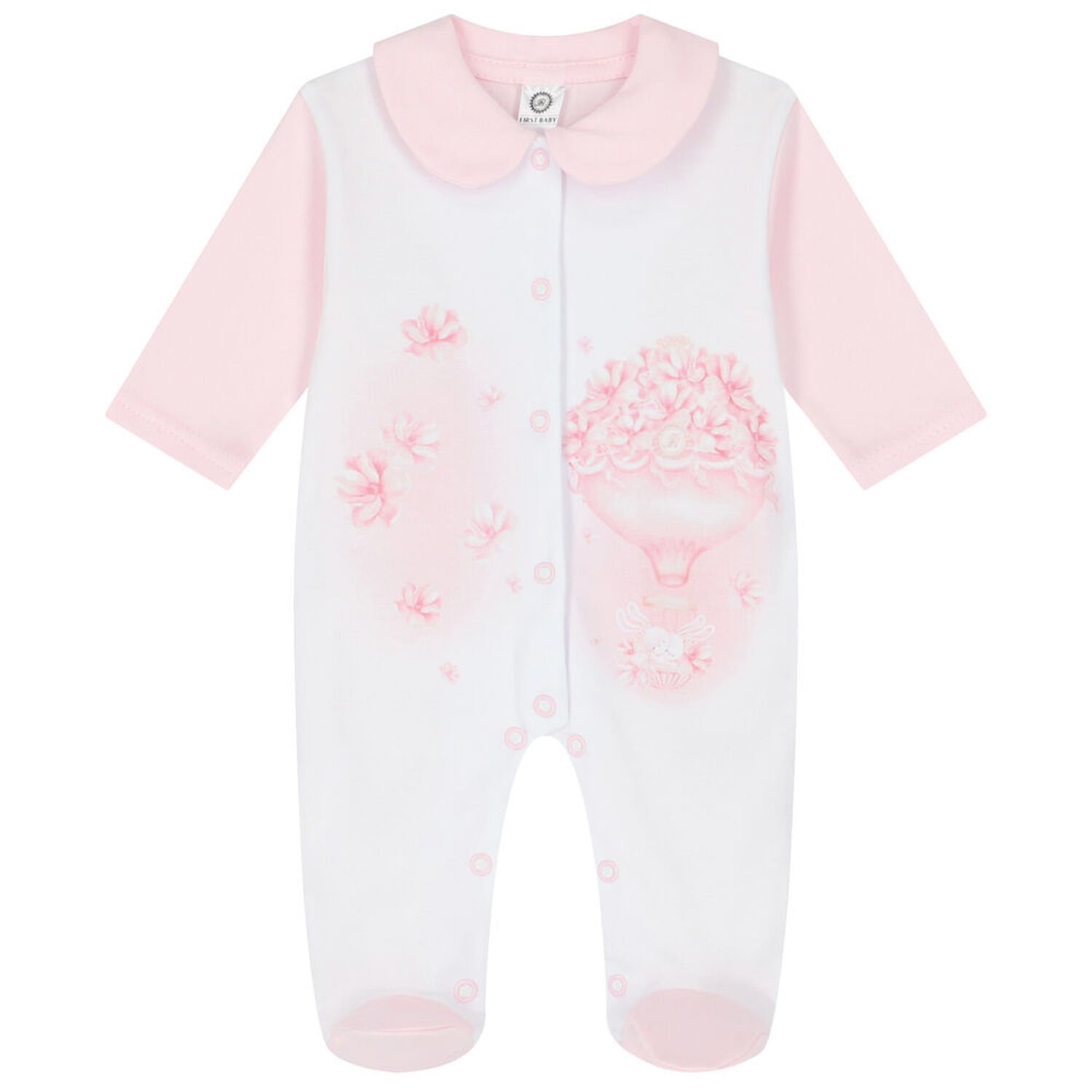 Baby Girls Pink & White Hot Air Balloon Babygrow, 2, hi-res