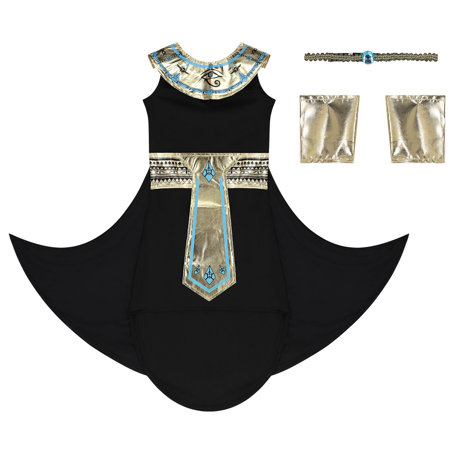 Girls Black & Gold Egyptian Pharoah Costume, 1, hi-res