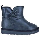Girls Metallic Blue Faux Leather Bow Boots, 3, hi-res