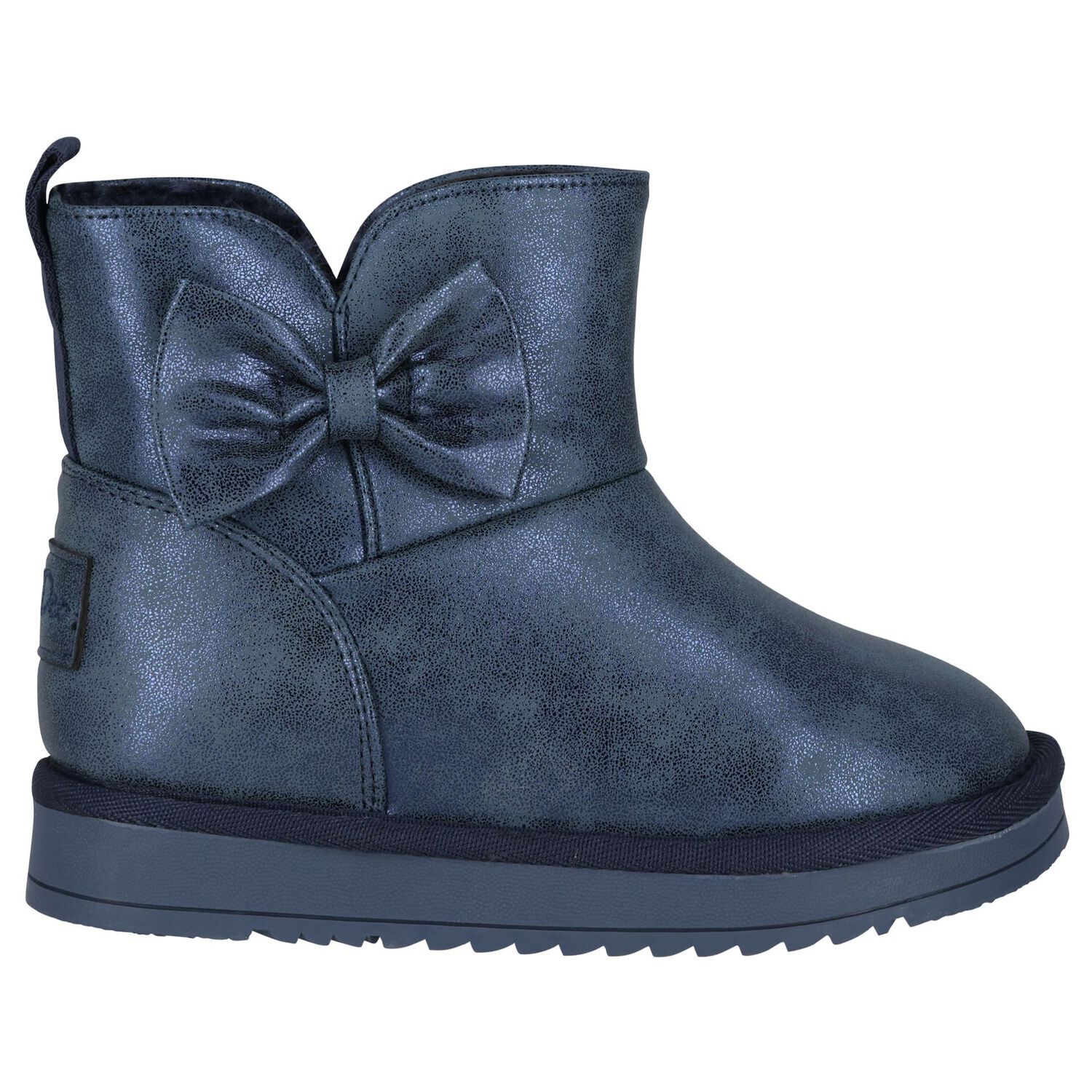 Girls Metallic Blue Faux Leather Bow Boots, 3, hi-res