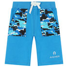 Younger Boys White & Blue Logo Shorts Set, 1, hi-res