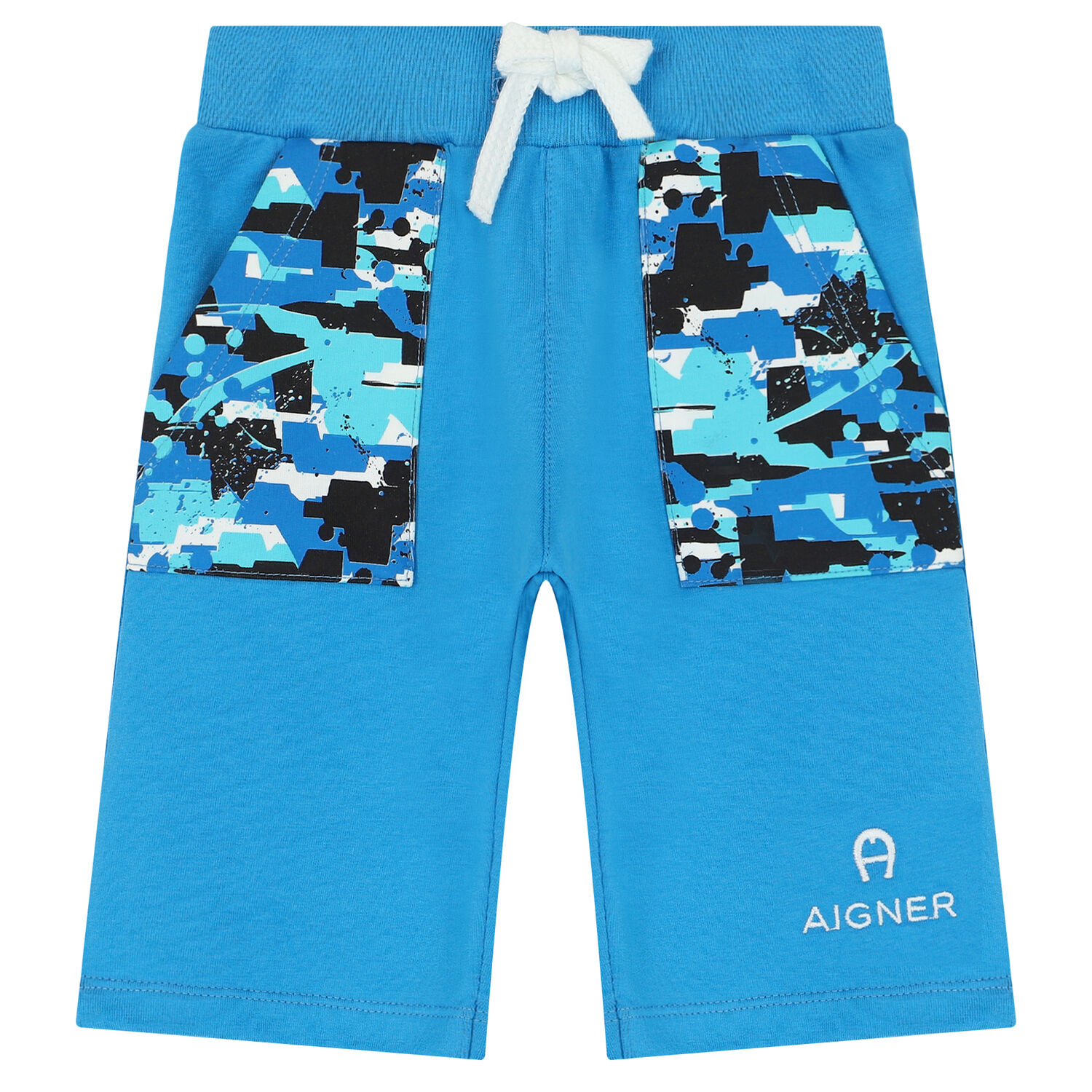 Younger Boys White & Blue Logo Shorts Set, 1, hi-res