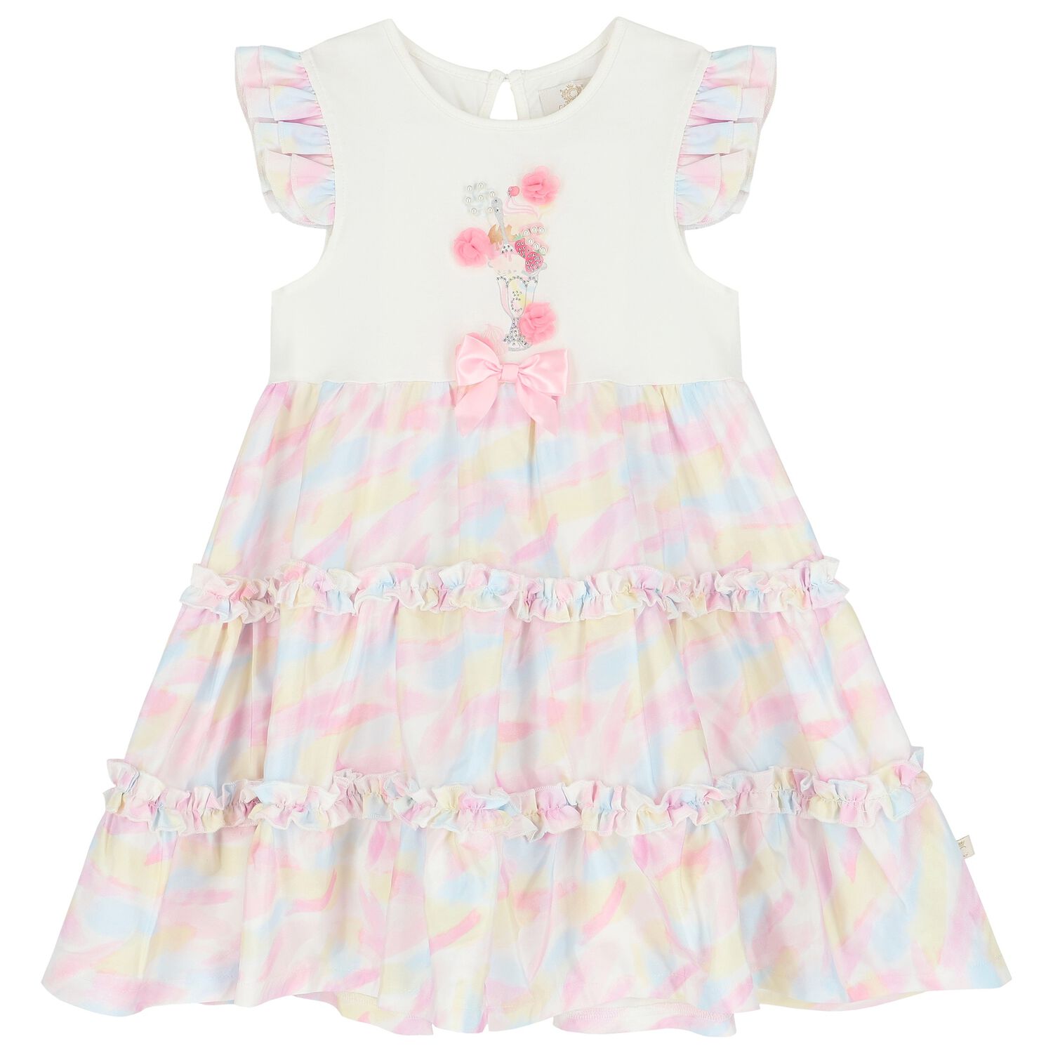 Girls Ivory, Pink, Yellow & Blue Ice Cream Dress, 1, hi-res
