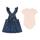 Baby Girls Pink & Denim Blue Dungaree Set, 1, hi-res