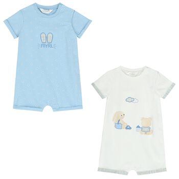 Baby Boys White & Blue Rompers ( 2-Pack )