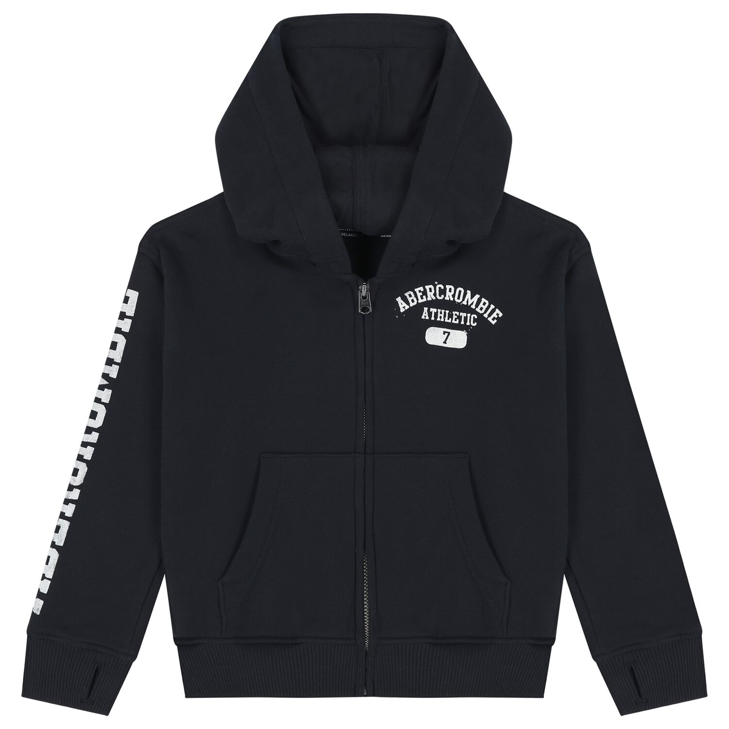 Boys Navy Blue Logo Hooded Zip Up Top, 1, hi-res