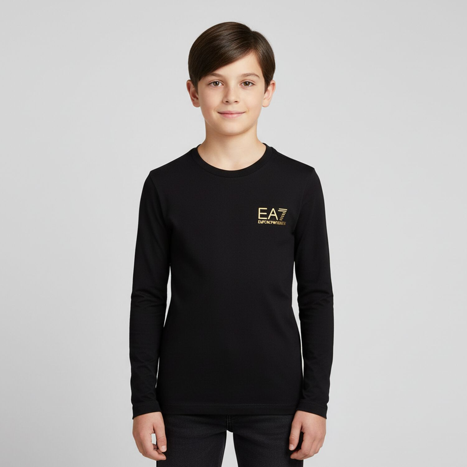 Boys Black Logo Long Sleeve Top, 2, hi-res