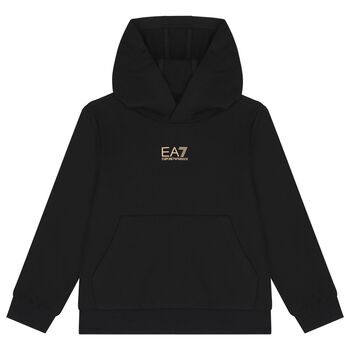 Boys Black Logo Hooded Top