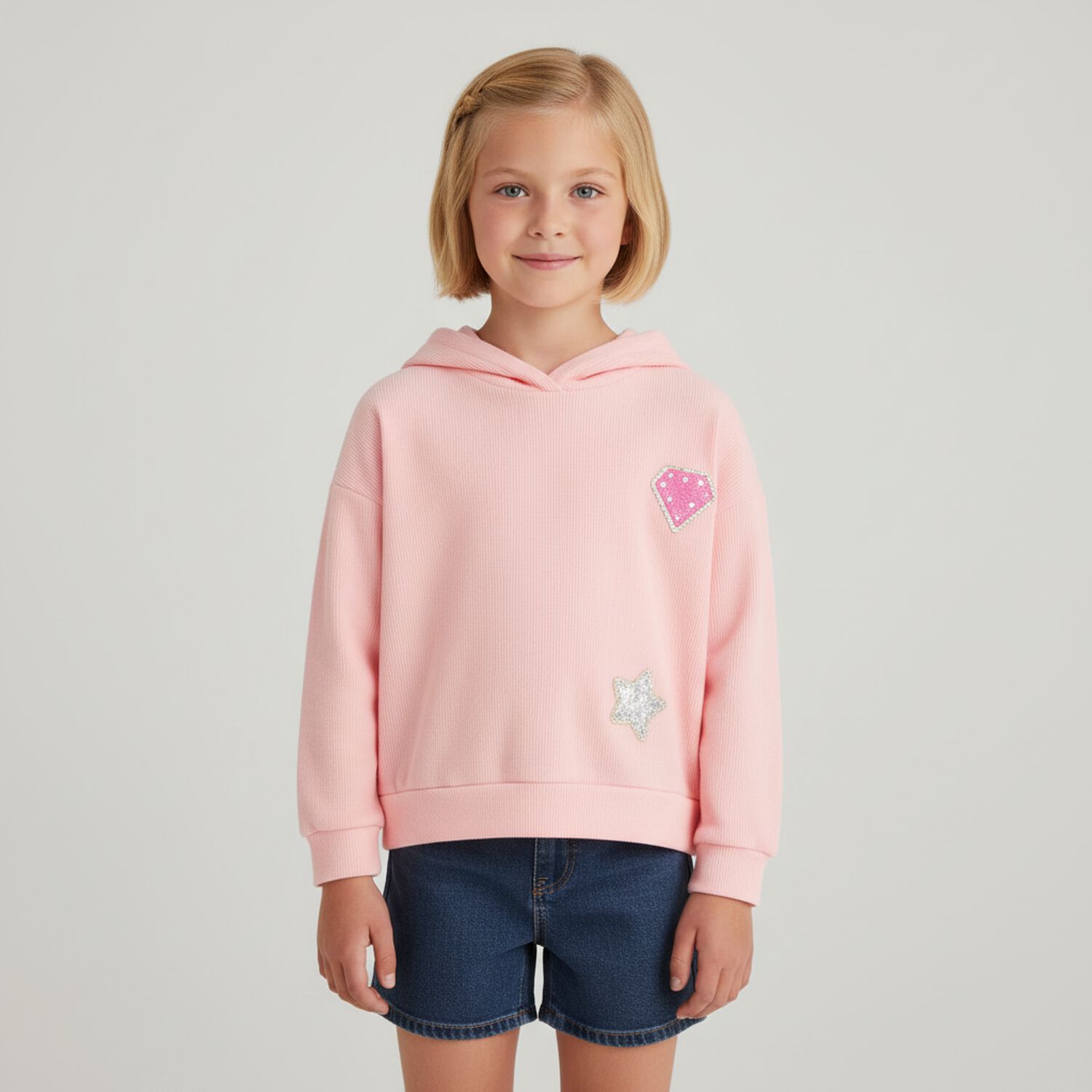 Girls Pink Hooded Top, 1, hi-res