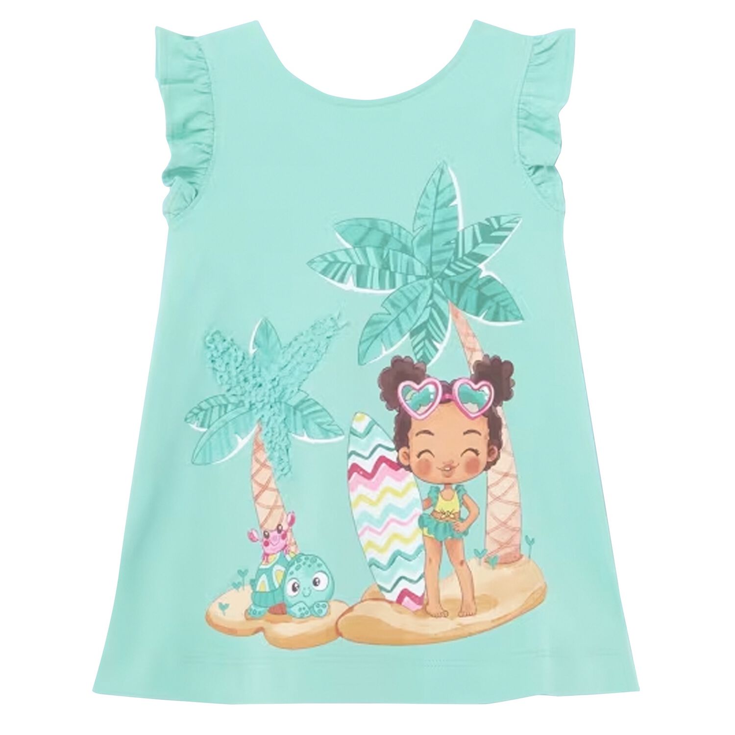 فستان بنات باللون الأكوا, 1, hi-res