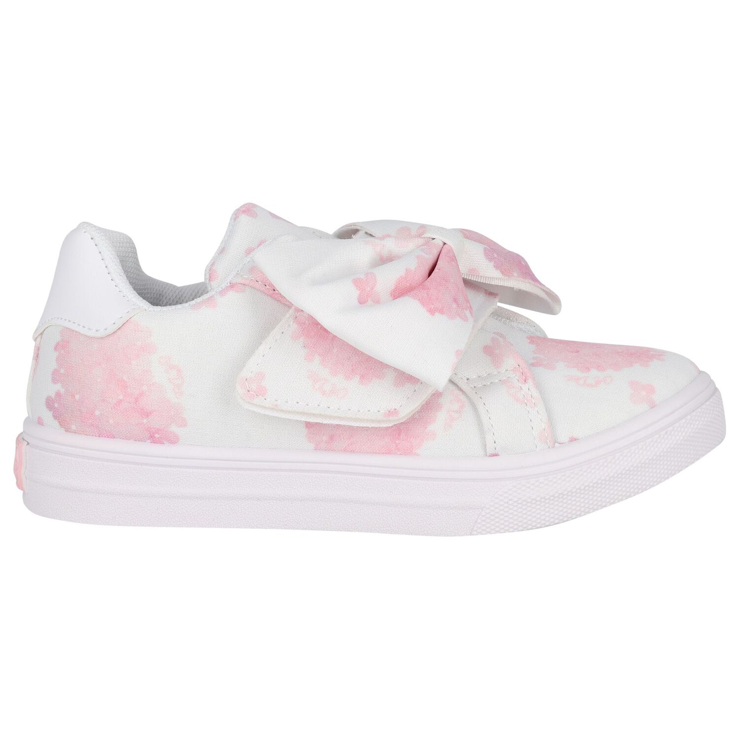 Girls White & Pink Floral Velcro Trainers, 1, hi-res image number null