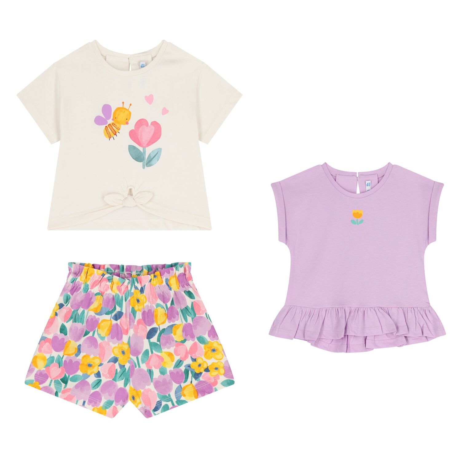 Younger Girls Ivory & Purple Shorts Set, 1, hi-res