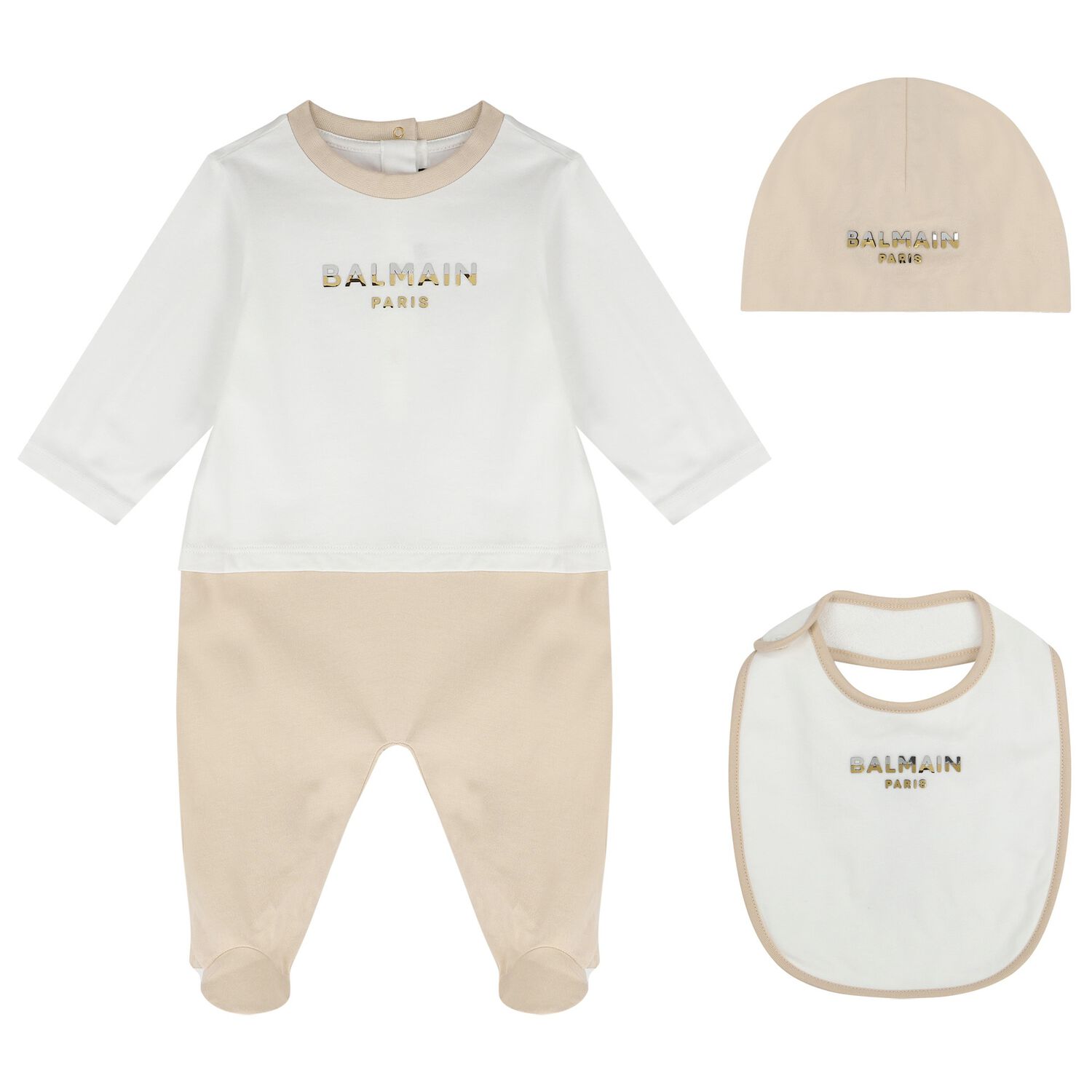 White & Beige Logo Babygrow Gift Set, 1, hi-res