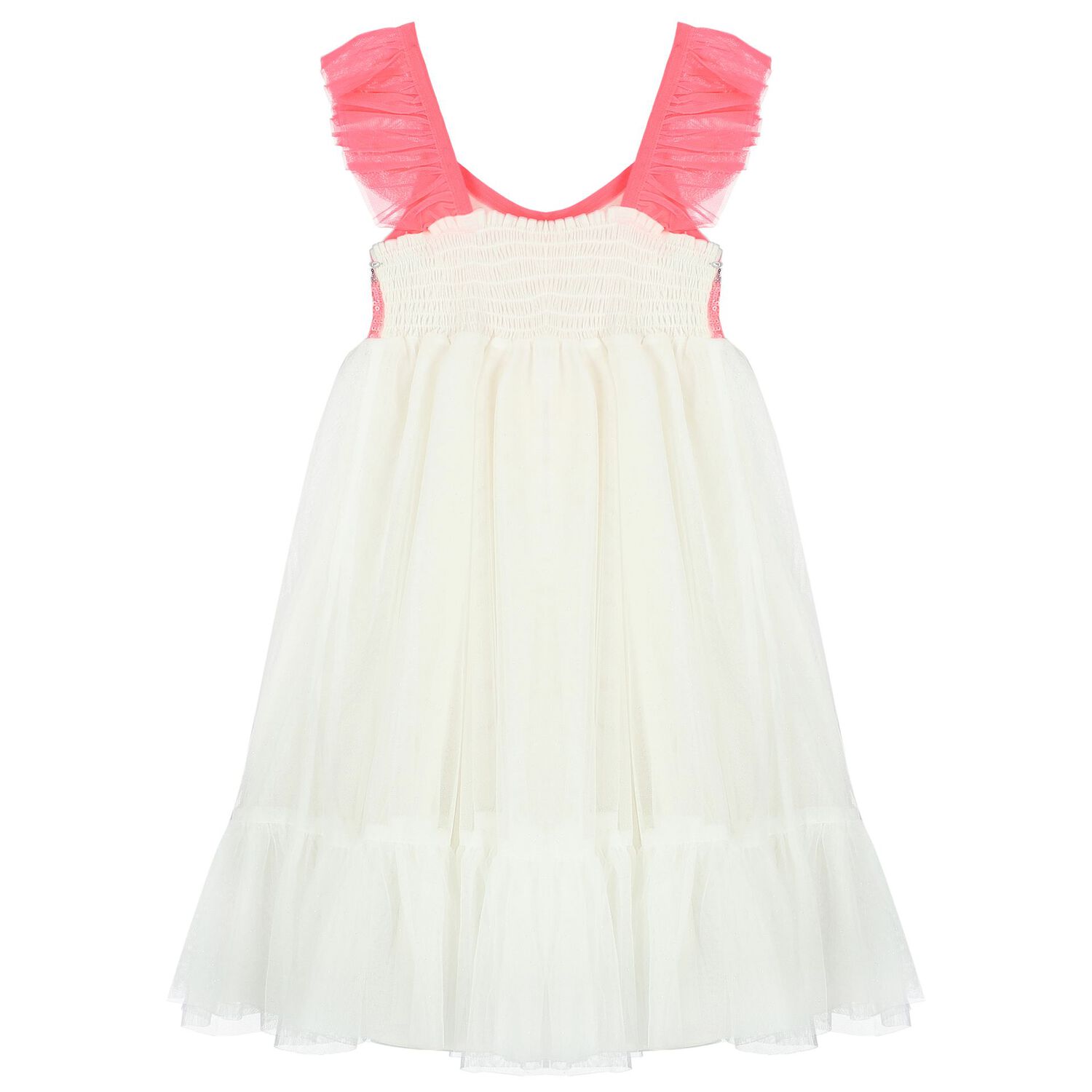 Girls White & Neon Pink Tulle Sequin Dress, 1, hi-res