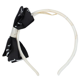 Girls Beige & Black Logo Headband
