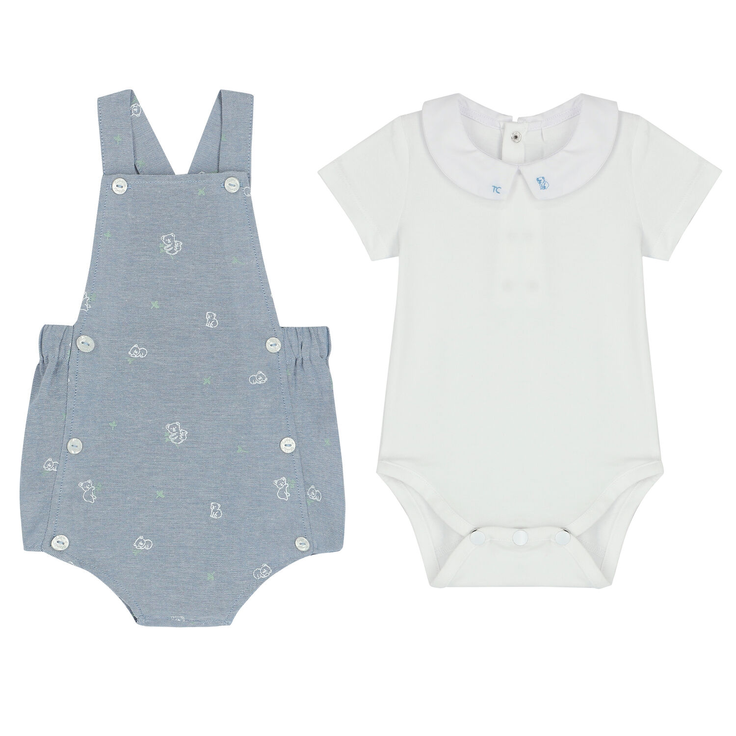 Baby Boys Blue & White Dungaree Set, 1, hi-res