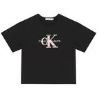 تيشيرت بالشعار باللون الأسود للبنات, 1, hi-res