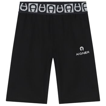 Younger Boys Black Logo Bermuda Shorts