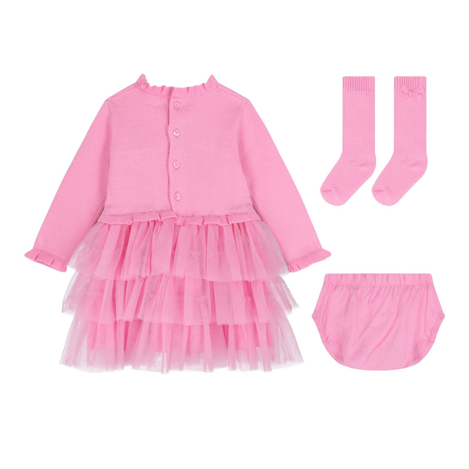 Baby Girls Pink Tulle Dress Set, 1, hi-res