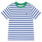 Boys White & Blue Striped Logo T-Shirt, 1, hi-res