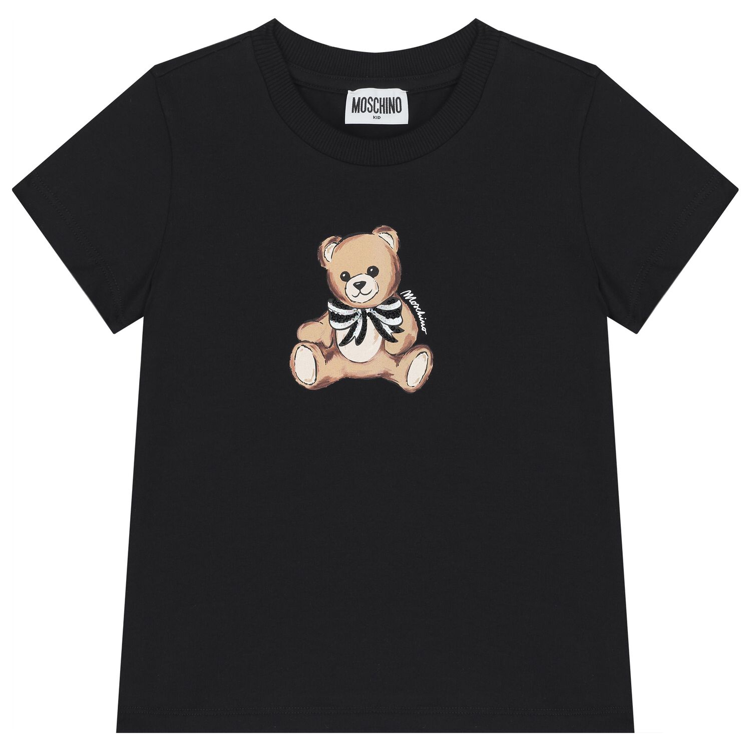 Girls Black Teddy Bear Logo T-Shirt, 3, hi-res image number null