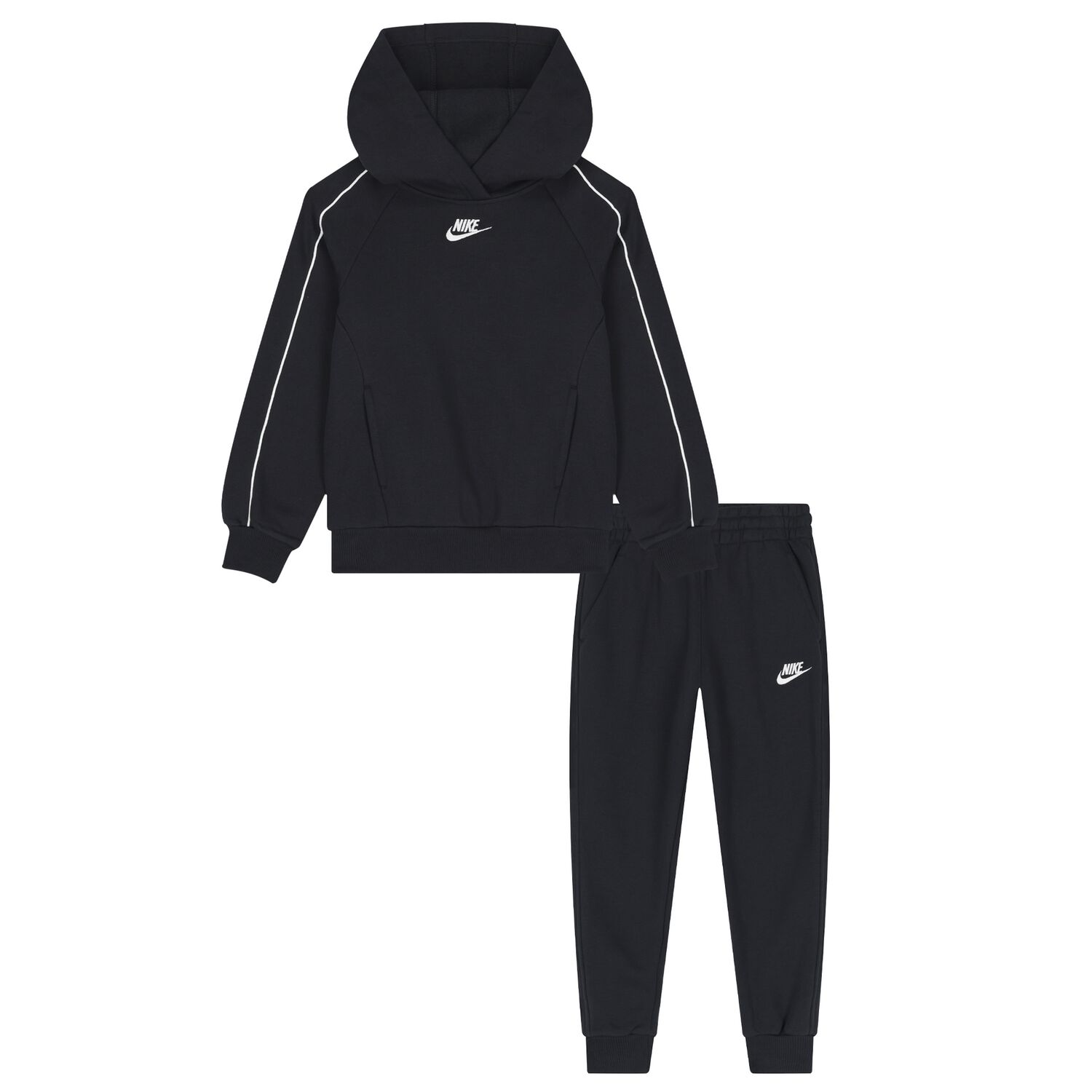 Boys Black Swoosh Logo Tracksuit, 1, hi-res