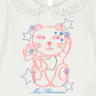 تيشيرت باكمام مطبع باللون الابيض للبنات, 1, hi-res