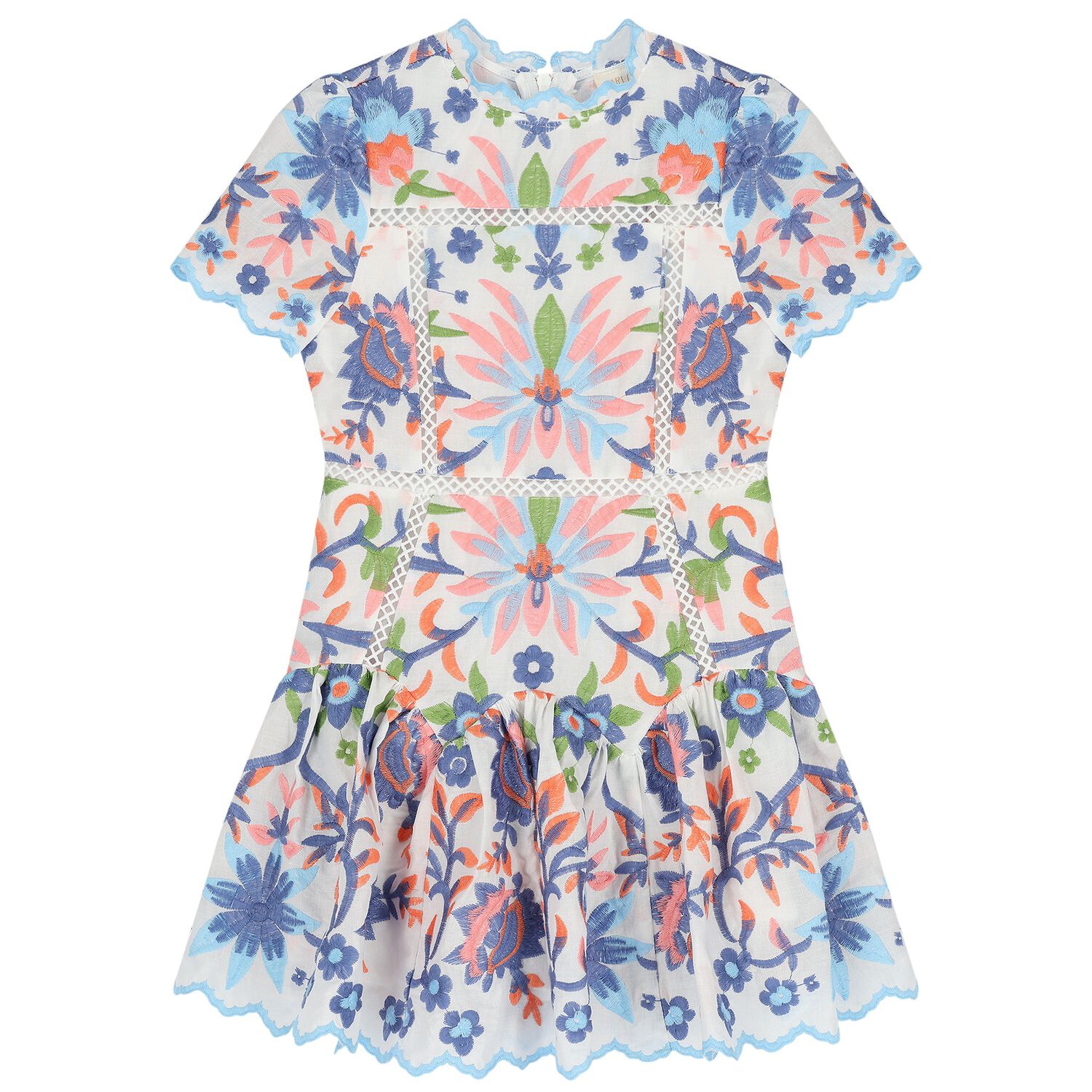 Girls Multi-Coloured Embroidered Floral Dress, 1, hi-res
