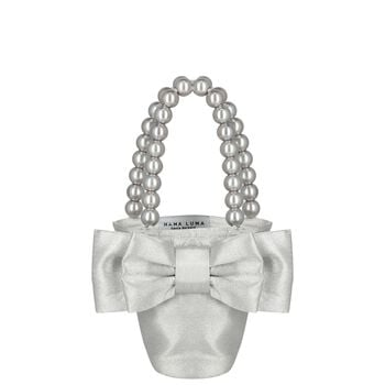 Girls Metallic Silver Bow Handbag 
