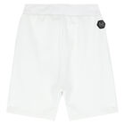 Boys White Skull Logo Shorts, 2, hi-res