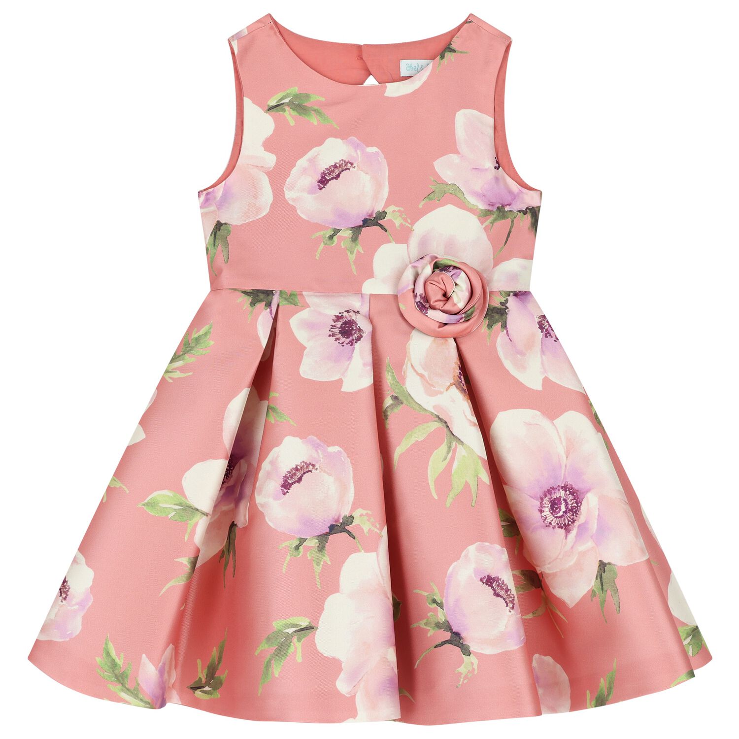 Girls Pink Floral Satin Dress, 2, hi-res image number null