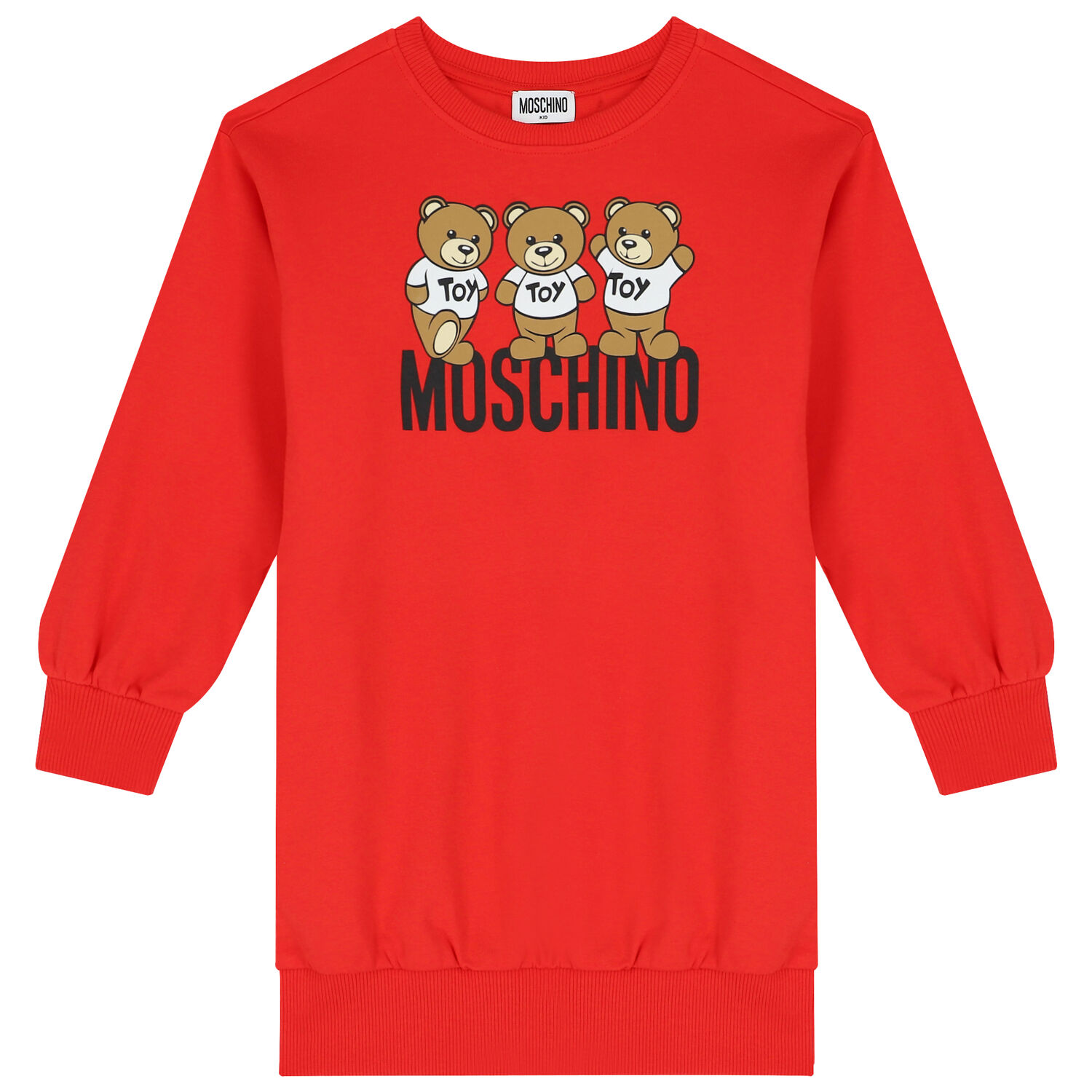 Girls Red Teddy Bear Logo Sweatshirt Dress, 5, hi-res image number null