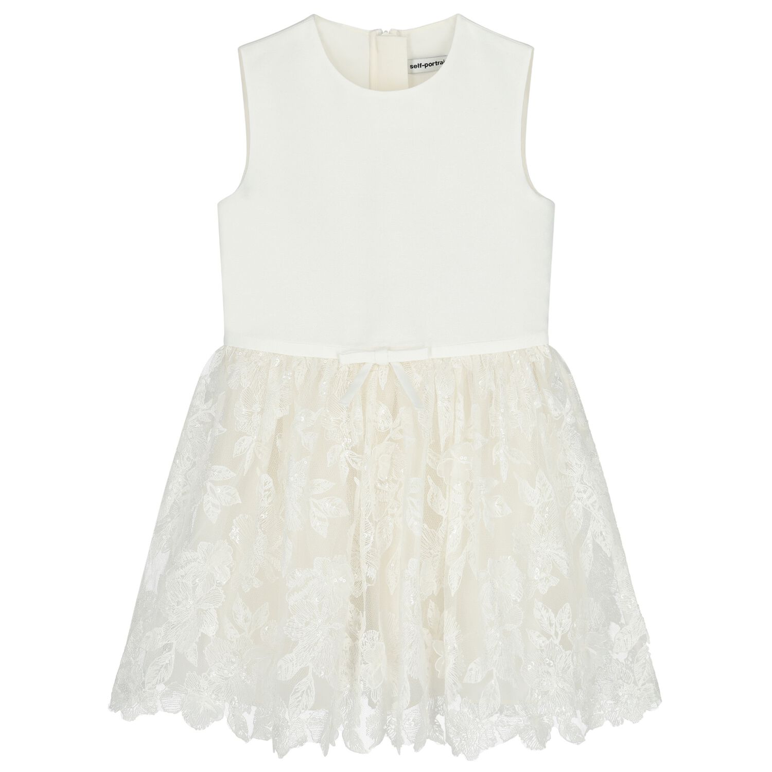 Girls Ivory Floral Lace Dress, 1, hi-res