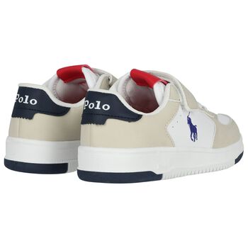 Boys White & Beige Logo Trainers