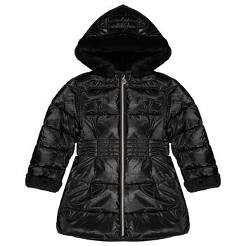 Girls Black Fur Puffer Coat