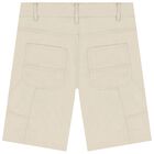 Boys Beige Logo Shorts, 1, hi-res