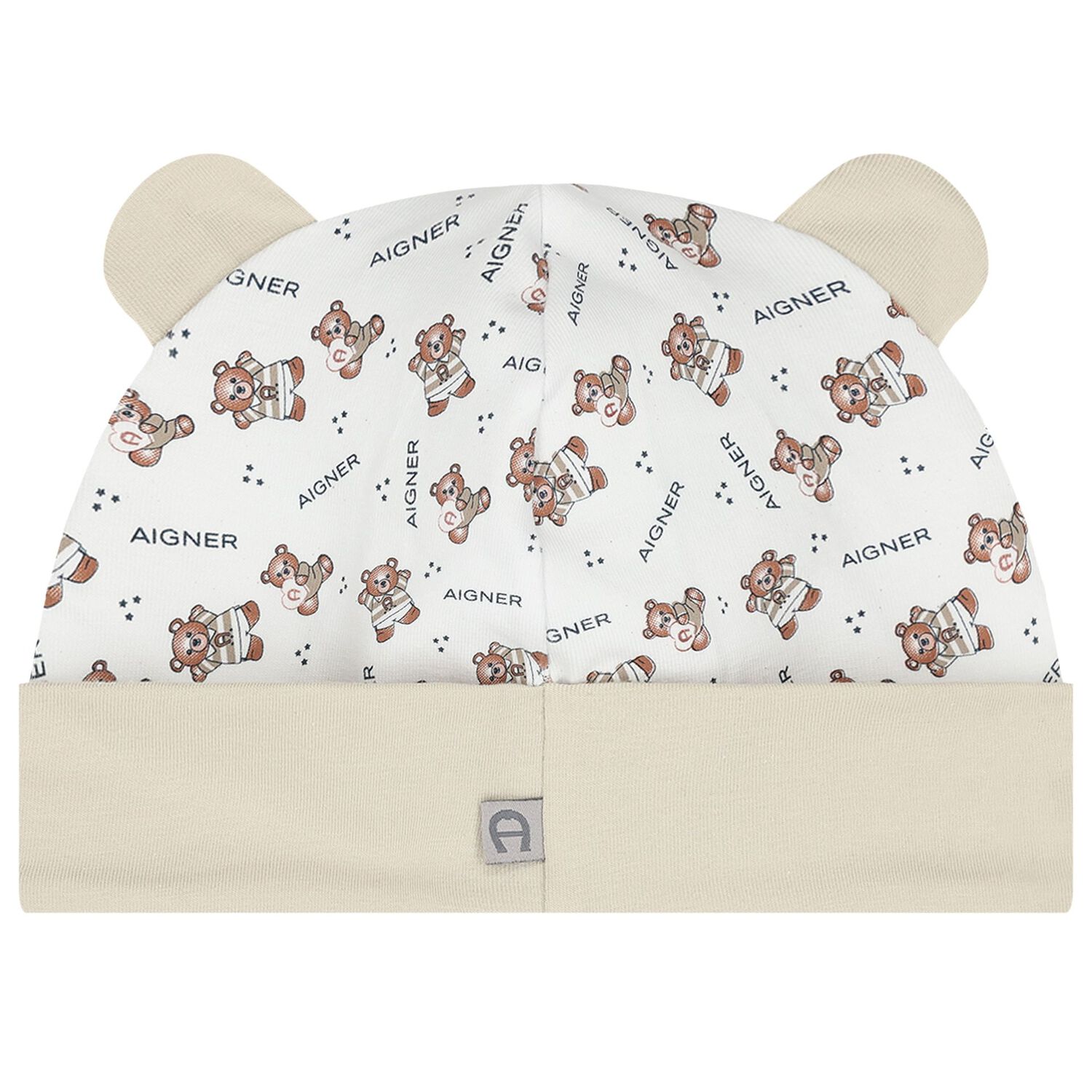 White & Beige Teddy Bear Logo Baby Hat, 1, hi-res image number null