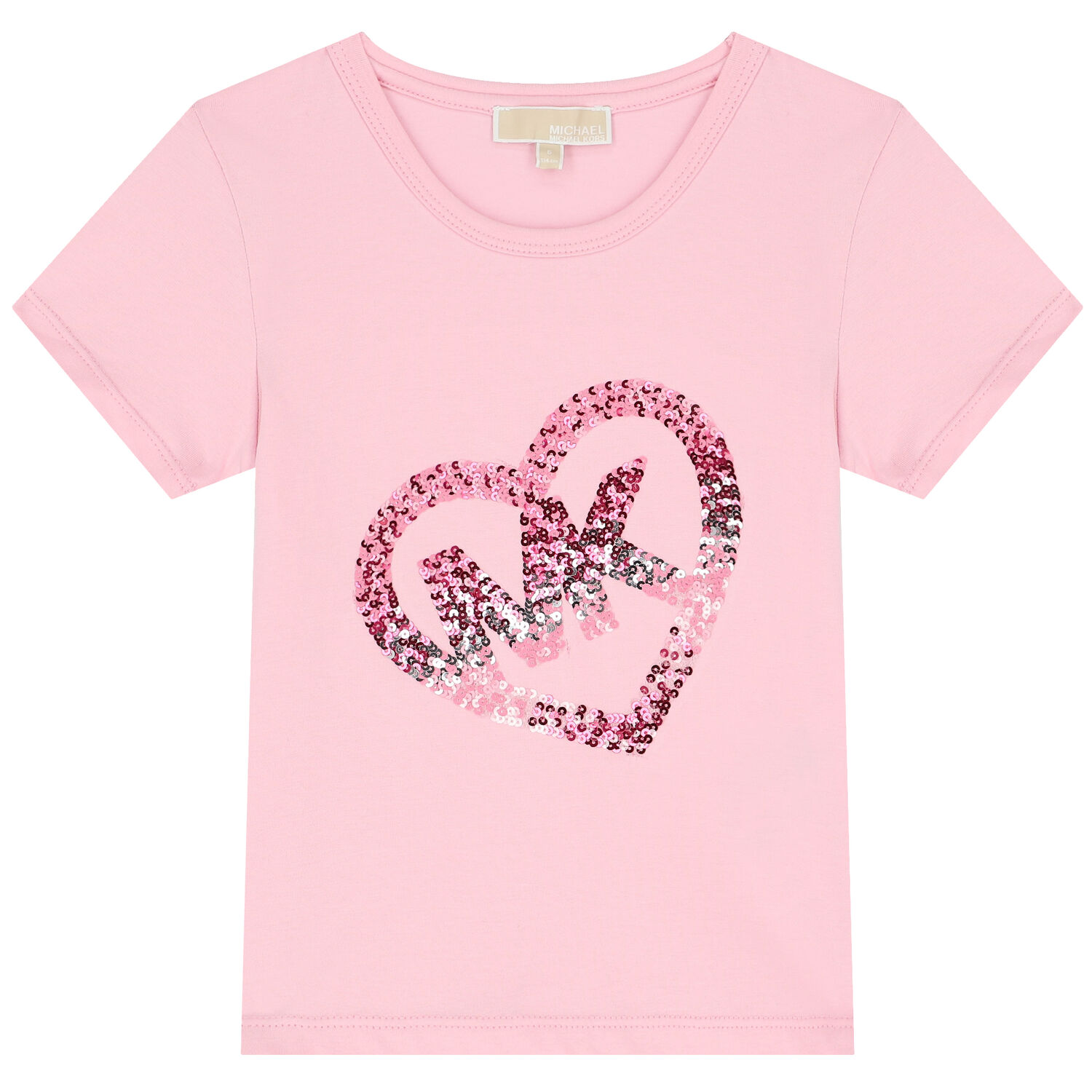 Girls Pink Sequin Heart Logo T-Shirt, 2, hi-res image number null