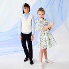 Boys Navy Blue Logo Trousers, 2, hi-res