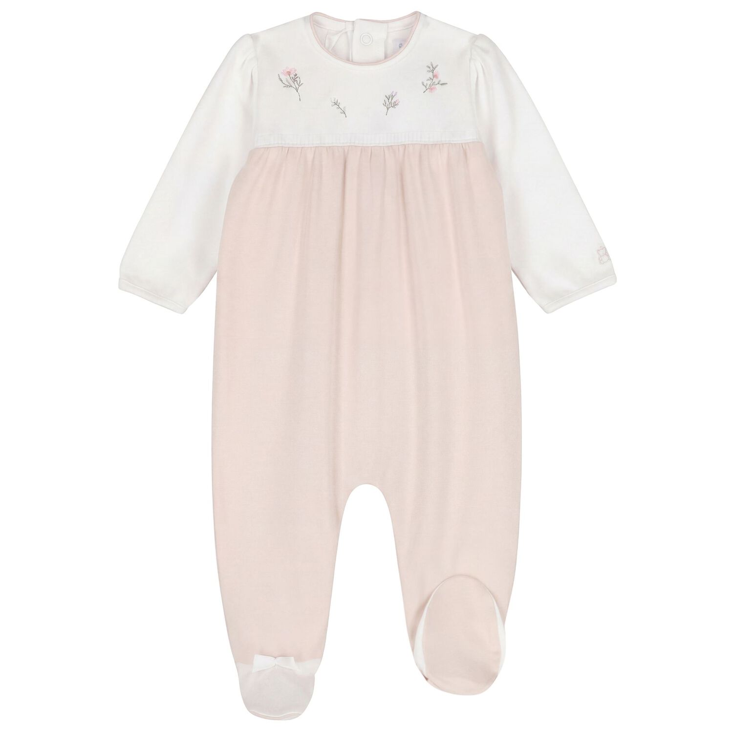 بدلة للبنات مزينة بنقوش زهور باللون الأبيض والبيج, 1, hi-res