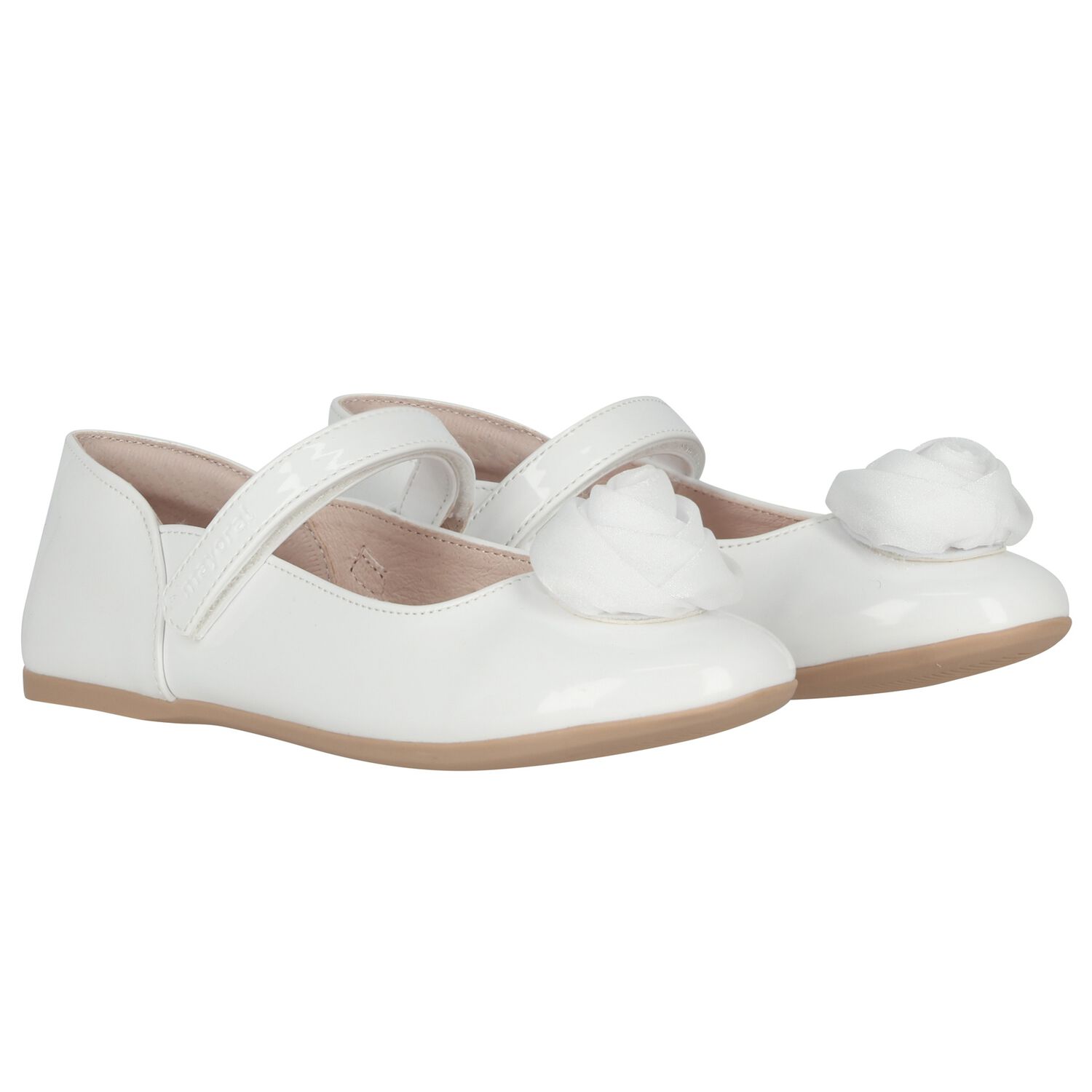 Girls White Flower Shoes, 1, hi-res