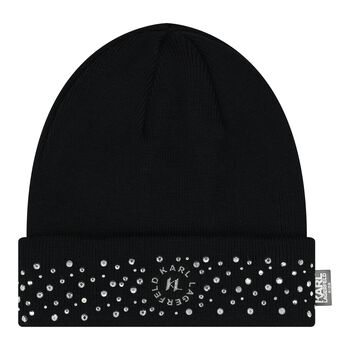 Girls Black Logo Beanie Hat