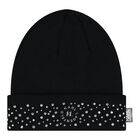 Girls Black Logo Beanie Hat, 1, hi-res