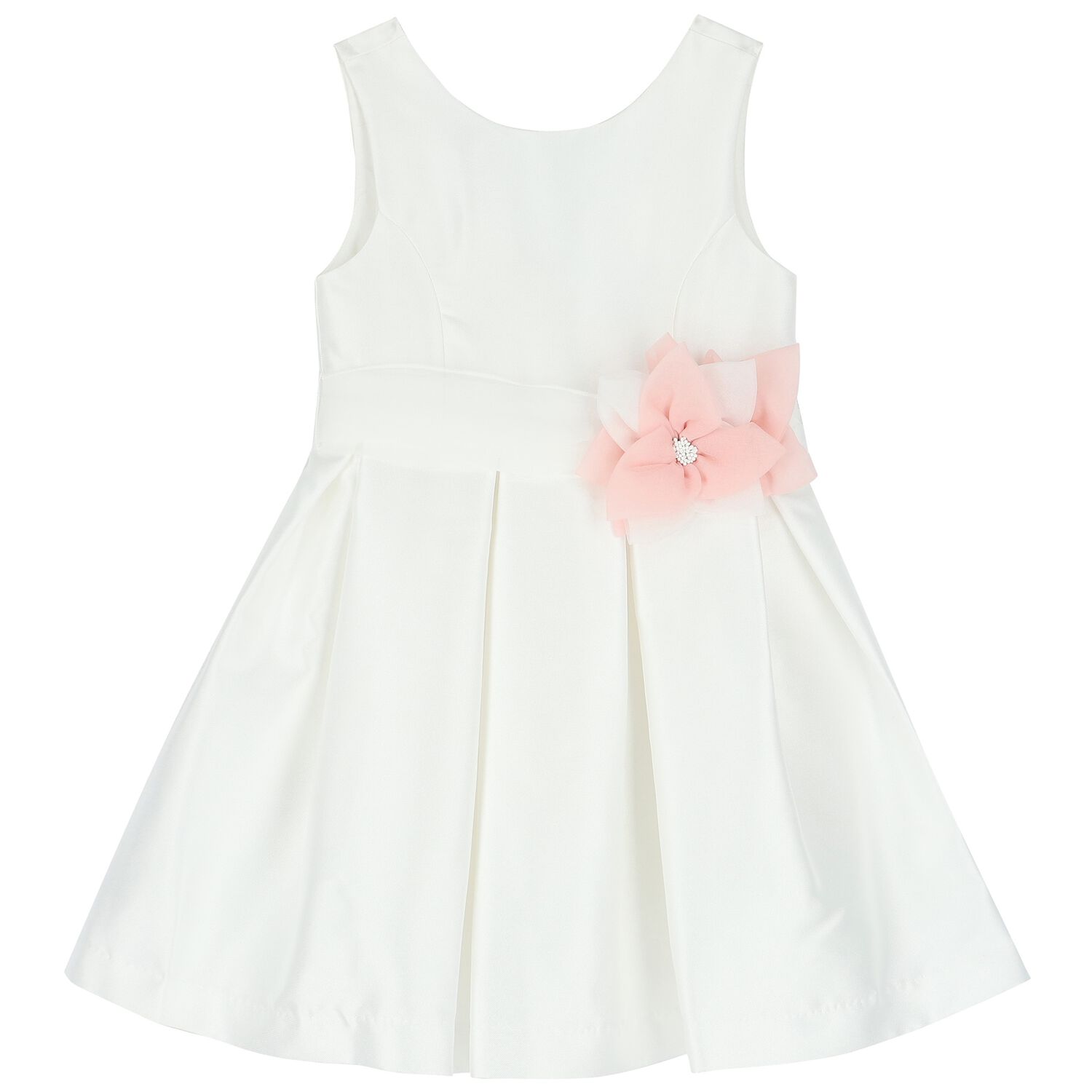 Girls White Flower Satin Dress, 1, hi-res image number null